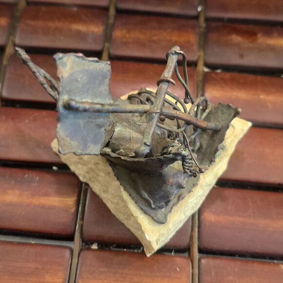 Brutalist Copper Shipwreck Sculpture on Stone Base Mid Century Vintage 5"x3.5"x3 - Picture 5 of 6